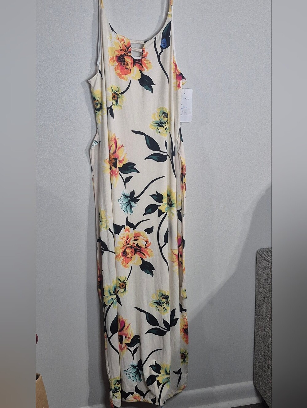 Love Nation Size XlFloral Cream Maxi Dress with Yellow & Coral Blooms